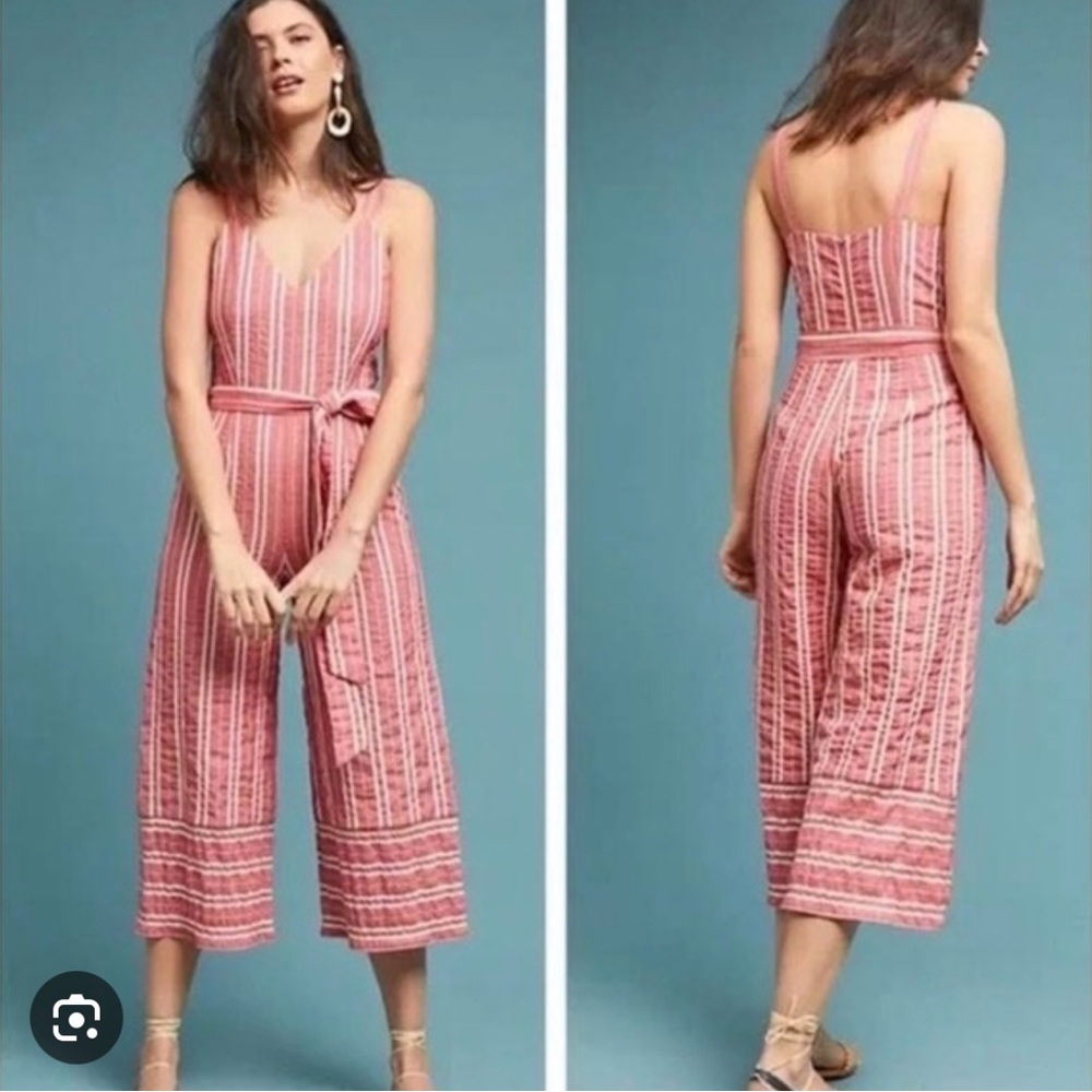 Anthropologie Pink Striped Sleeveless Wide-Leg Jumpsuit